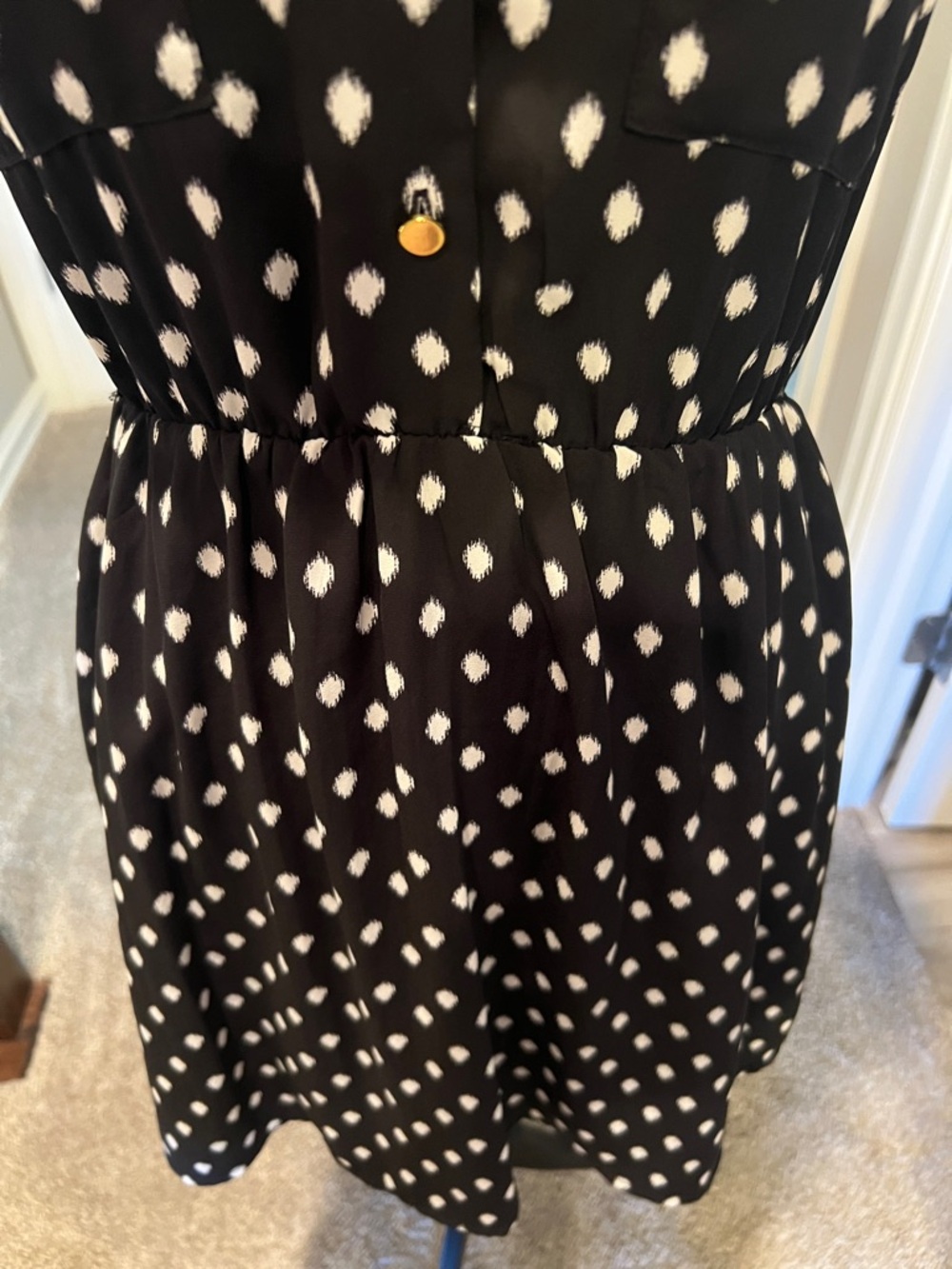 H&M Black Mini Dress with White Dot Pattern and Button Front - Picture 3 of 8